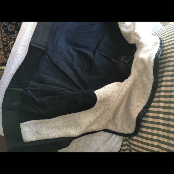 BCBG Black Leather Bomber Jacket with Sherpa Shearling Collar small - Picture 11 of 14